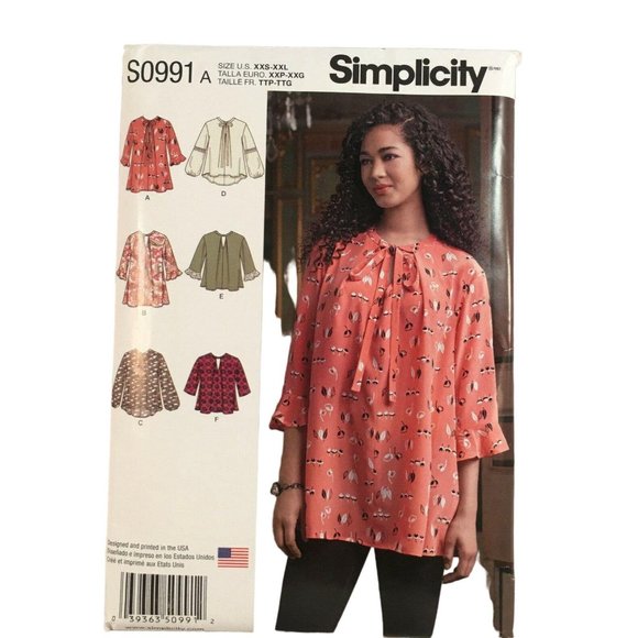 Simplicity S0991 Misses Loose Flowing Tunic Top XXS - XXL Uncut Cottagecore 2016 - Picture 3 of 8
